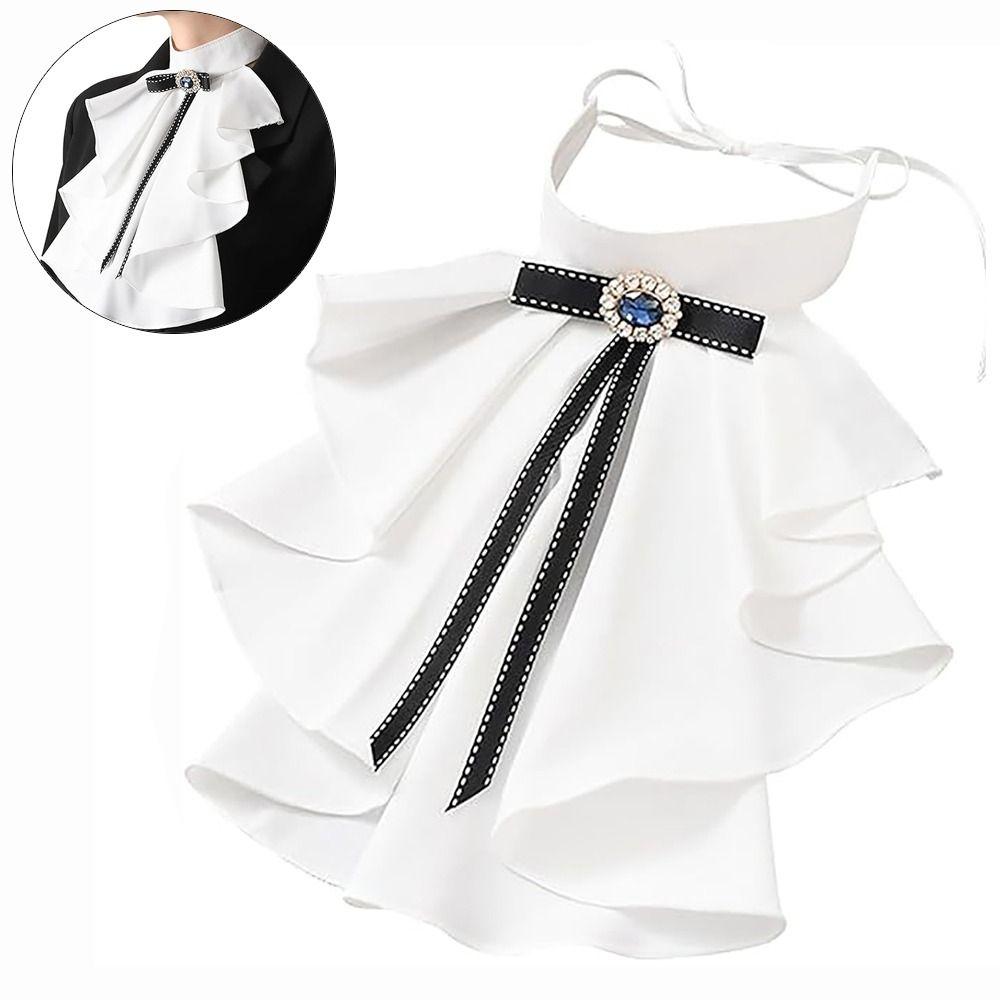 Crystal Decorated Jabot Neck Collar Ruffled Design Renaissance Collar  Costume Use