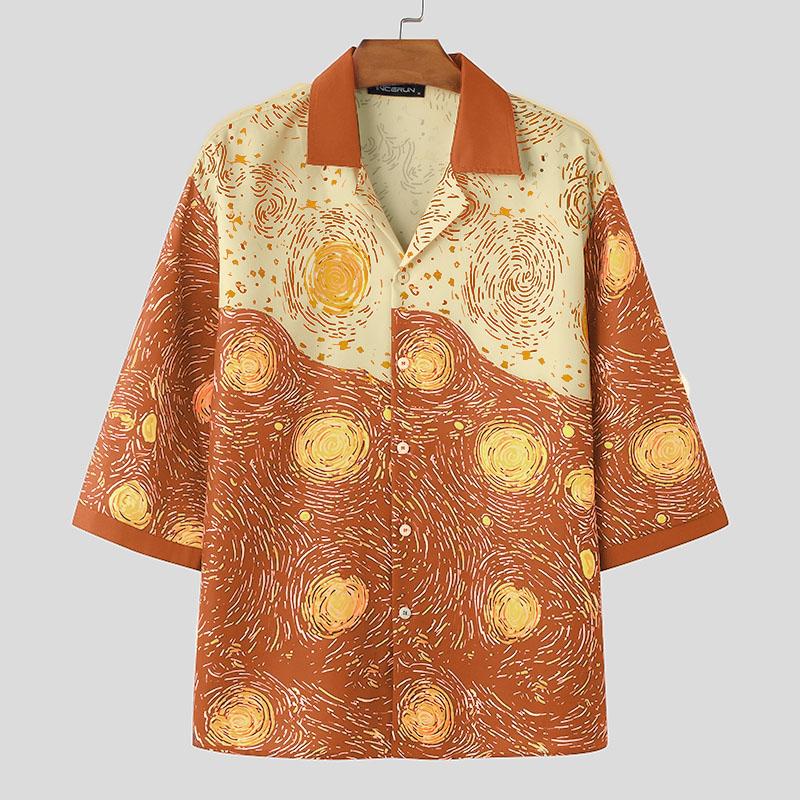 

INCERUN Men Lapel Nevk Half Sleeve Buttons Floral Print Casual Loose Shirts 4XL оранжевый