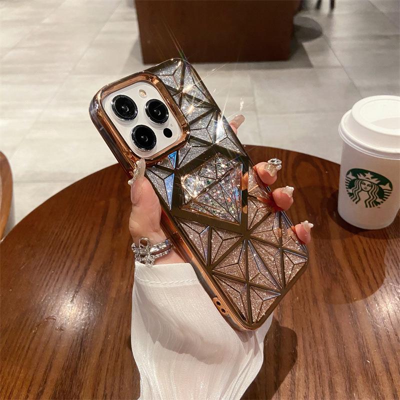 

Премиальный чехол с 3D-алмазным узором и гальваническим покрытием для iPhone 15 Pro Max, подходит для моделей Apple 13 и 14, комплексный дизайн. iPhone 12/12 Pro