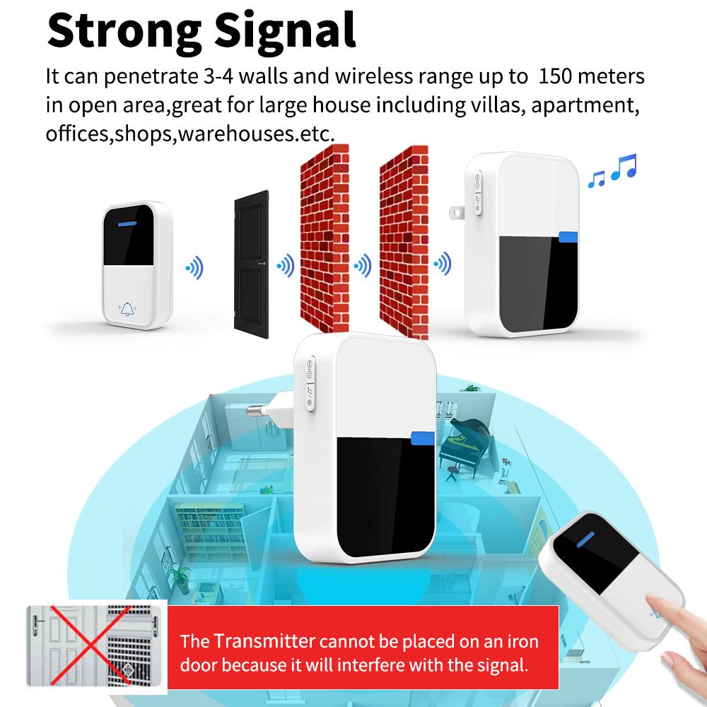 Neue kabellose Türklingel, keine Batterie erforderlich, wasserdicht, mit eigener Stromversorgung, 38 Musikarten, Home Ring Dong, Willkommens-Türklingel