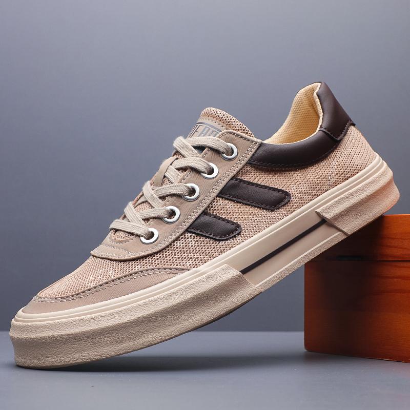 

Fashion Men s Mesh Canvas Vulcanized Shoes 2025 Korean Style Lace Up Flat Lazy Breathable Walking Loafer Sneakers Summer Shoes SS25609 38 хаки