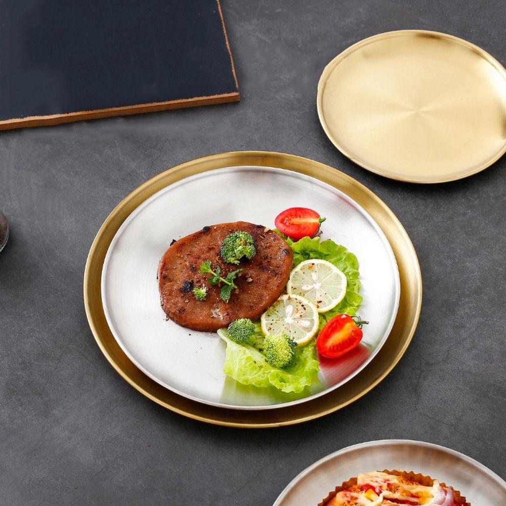 Portable Fruit Plate 304 Stainless Steel Condiment Serving Tray Dessert Plate Tableware Supplies