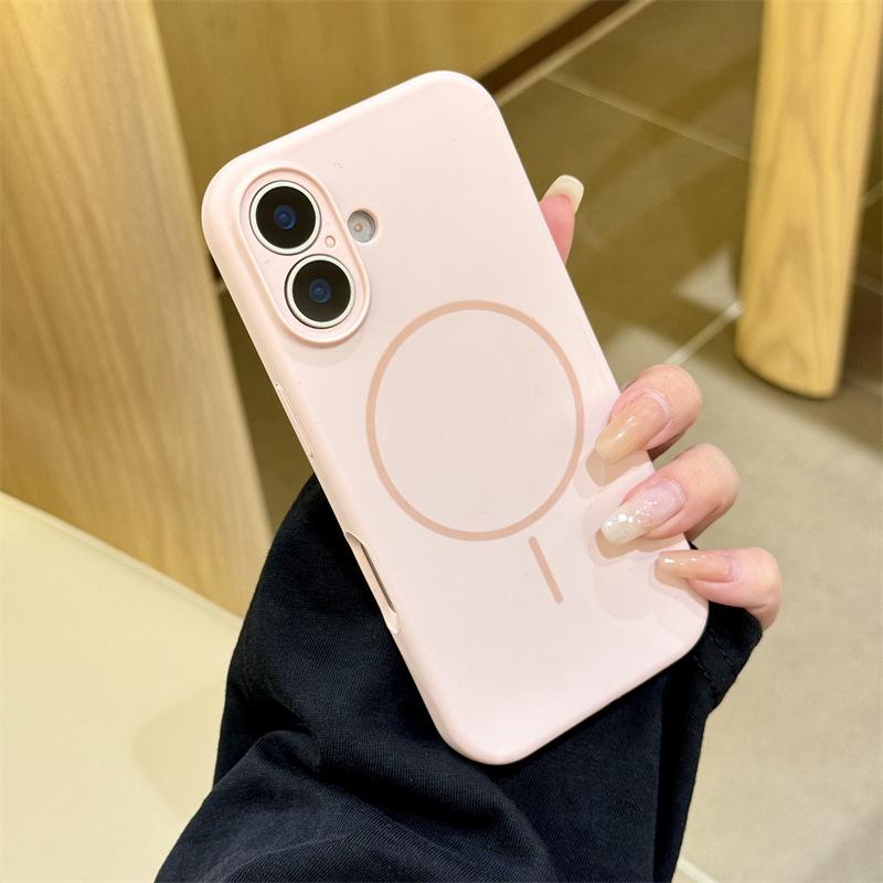 Applicable to iPhone17promax liquid silicone fine ring magnetic suction Apple 16 simple solid color anti-drop mobile phone case 15