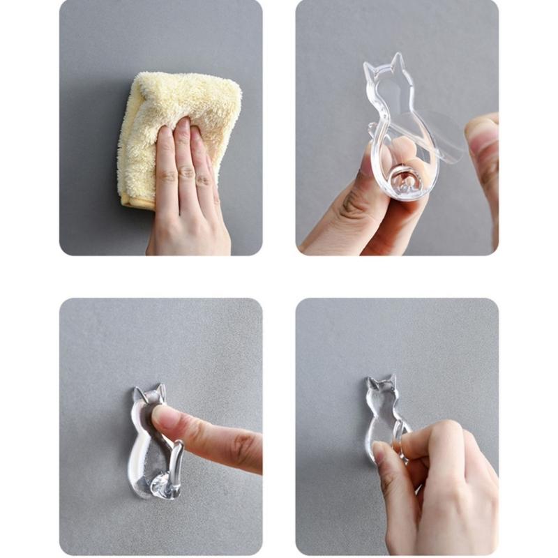 2pcs Cats Shaped Wall Mount Hooks with Strong Adhesive Backing Space Efficient Vertical Storage Hook For Keys Hats