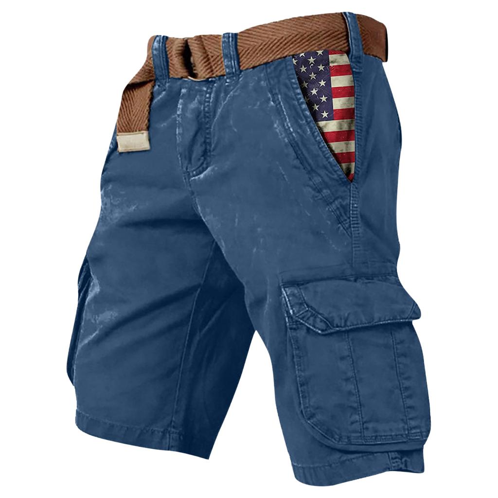 Shorts Masculinos de Verão Estampados para Exterior Shorts Masculinos Largos com Múltiplos Bolsos