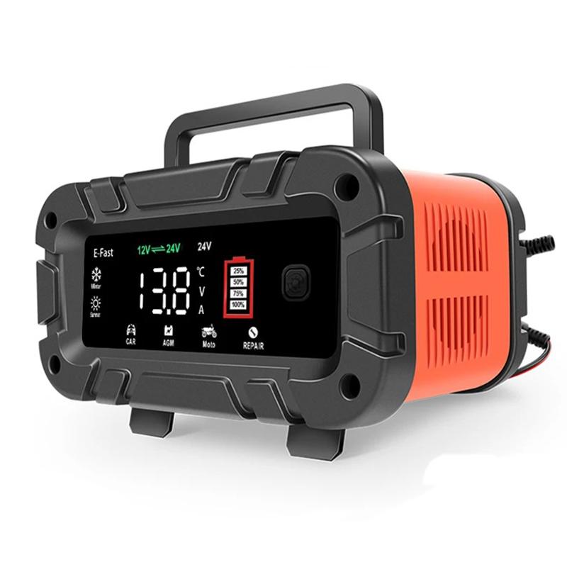 

7-сегментное 10A/5A/6A автомобильное зарядное устройство для мотоцикла 12V/24V интеллектуальное зарядное устройство литиевый AGM GEL свинцово-кислотный LiFePO4 зарядное устройство для автомобиля US Plug чёрный/оранжевый