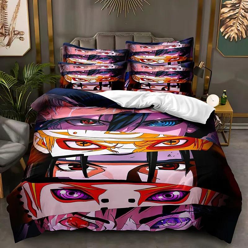Narutos Uzumakizd Pattern Bedding Set Anime Printed Polyester Pillowcase Quilt Set 3-Piece Kids Adult Cover Set Double Twin King