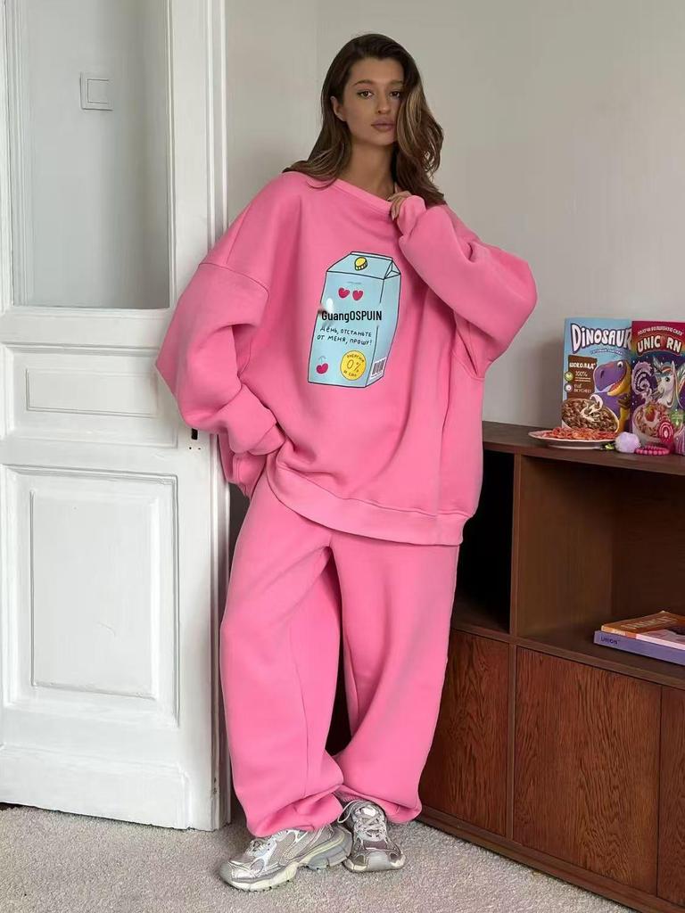 2025 Autumn/Winter Cute Cartoon Milk Print Cozy Sweatshirt