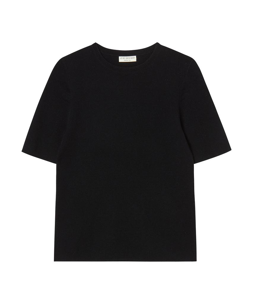 JE NE SAIS QUOI Slit Knit Half-Sleeve Cashmere Knit_ Black