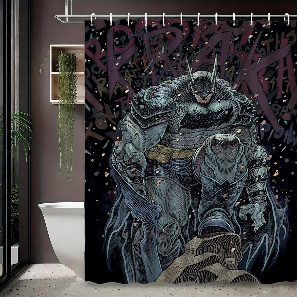 Batman Comic Book Battle Scene Waterproof Shower Curtain, Superhero Bathroom Decor With Kraak Sound Effect For Fans