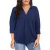 New Chiffon Blouse, Plus Size Loose V-Neck 3/4 Sleeve Casual Top for Women, European & American Style