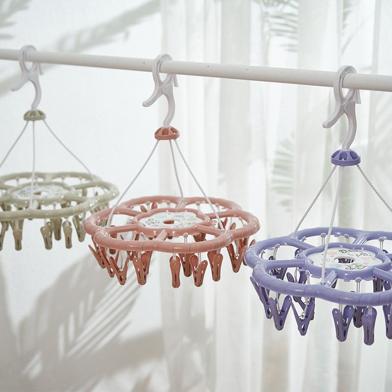 Portable Round Clothes Drying Rack With Multiple Clips Ideal For Indoor Use