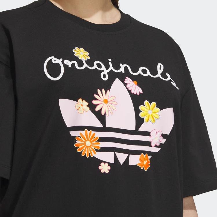 Adidas Originale Bequemes Weiches Lässiges Vielseitiges Kurzarm Atmungsaktives Überschnitt-T-Shirt Damen Tops Schwarz KB8959