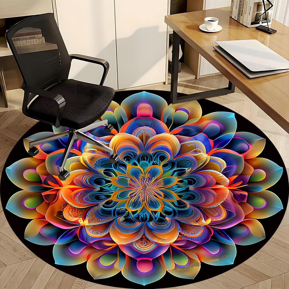 1pc Colorful Mandala Pattern Chair Carpet for Office Non-Slip, Machine Washable Rug for Office - Holiday DecorMachine Made yy25102900