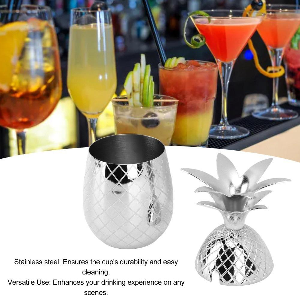 With Lid Pineapple Cup 500ml Metal Drinking Glasses Reusable Cocktail Shaker Bar Party серебряный