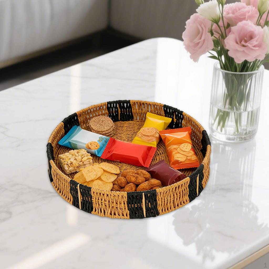Round Braided Serving Tray, Fruit Storage Basket, Organizer for Weddings, , Parties
