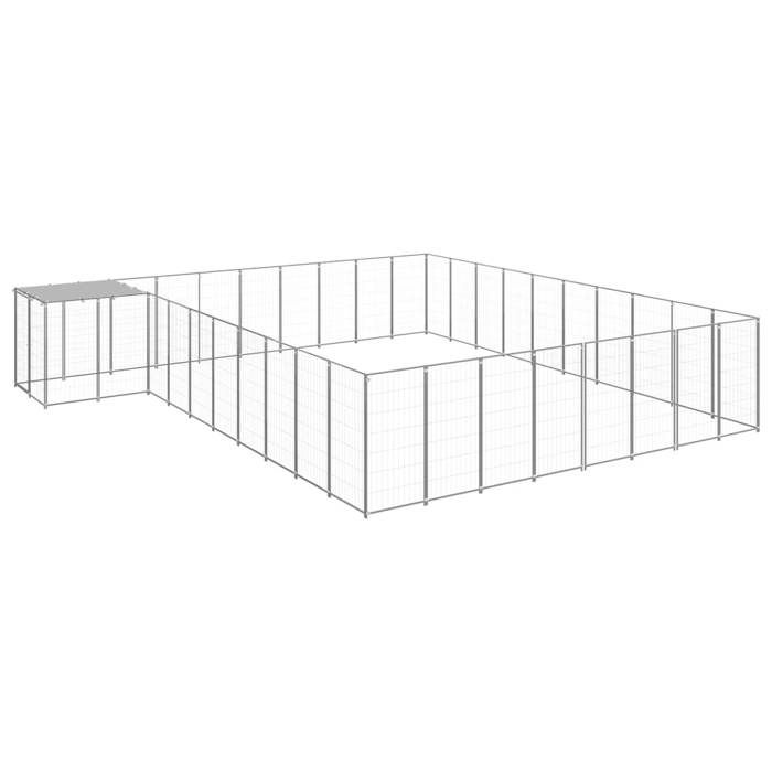 VidaXL Chenil Argenté 25,41 m² Acier Enclos pour Chiots Cage Chiens Extérieur 3082246