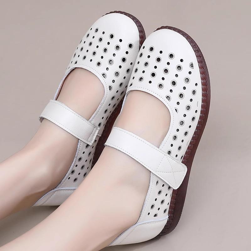 GKTINOO Genuine Leather Shoes Flat Women Sandals 2025 New Spring Summer Hook & Loop Hollow Platform Sandals Large Size