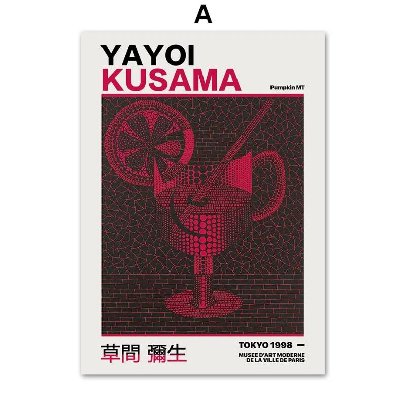 Nordic Retro Abstract Pumpkin Mushroom Flowers Yayoi Kusama Posters Wall Art Canvas Painting Wall Pictures for Living Room Decor