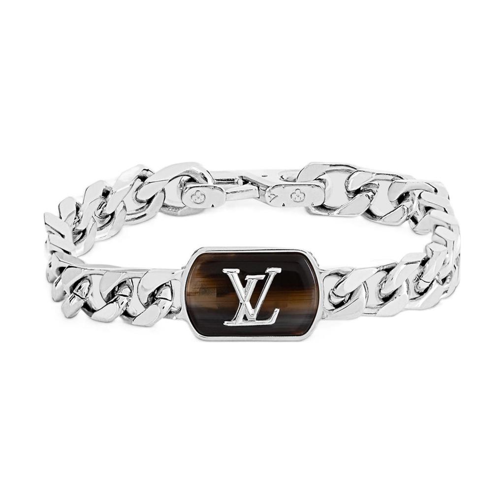 Louis Vuitton Engraved LV Logo Metal Cuban Chain Bracelet Men Bracelets Silver M0088M