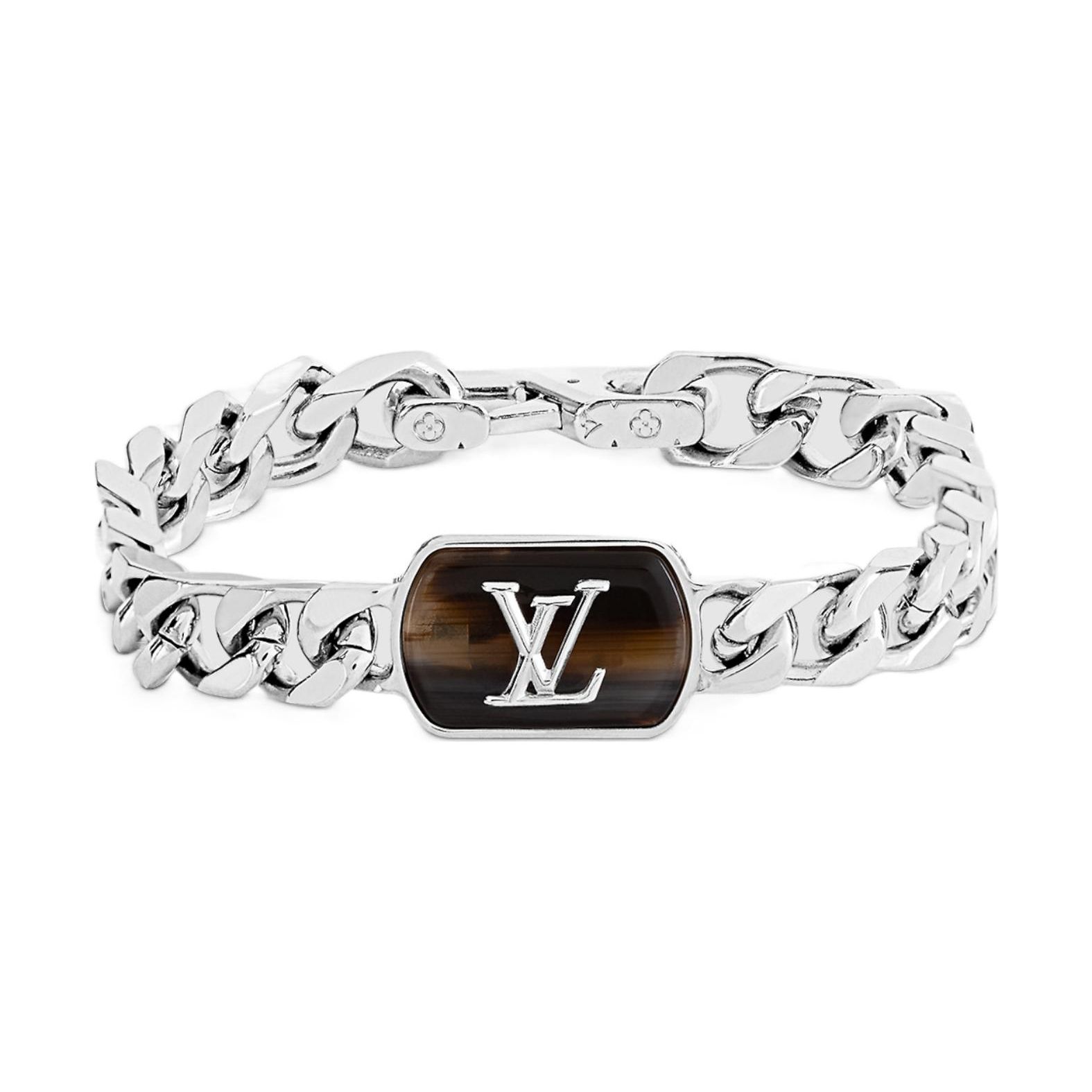 

Louis Vuitton Engraved LV Logo Metal Cuban Chain Bracelet Men Bracelets Silver M0088M M