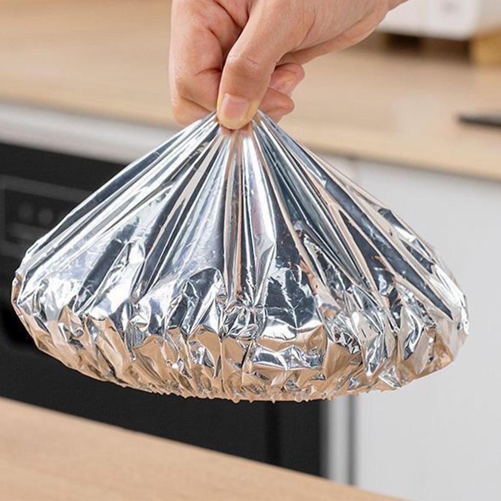 50pcs Reusable Aluminum Foil Film Insulation Cover Pop-up Tin Foil Food Insulation Cover Elastic Band Cling Film Fresh Keeping