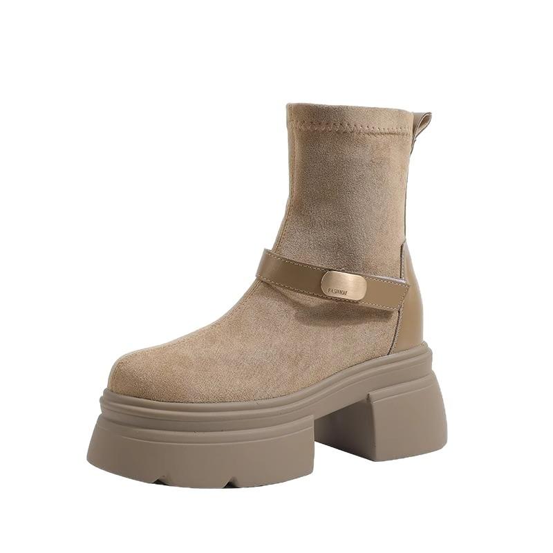 Soft leather suede small short boots women's 0000 new heightening fried street elastic boots thin Martin boots British style