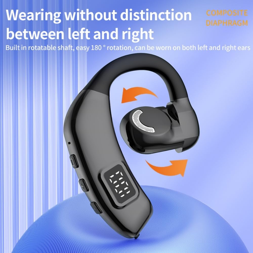 Bluetooth Headset V5.3, Wireless Bluetooth Earpiece 30Hrs HD Calling,LED Display Hands-Free Bluetooth Earphone for Driving/Business/Office, Black