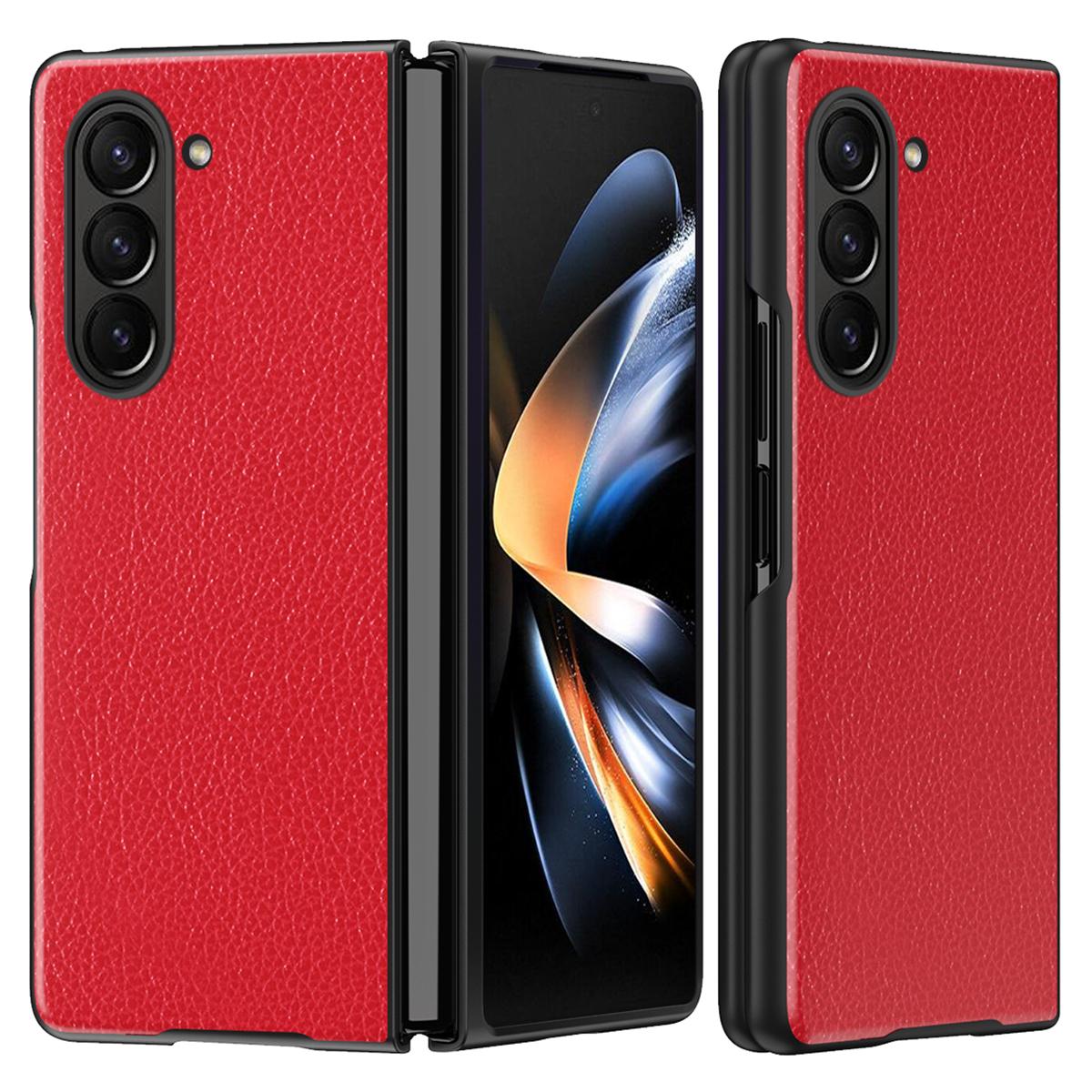

For Samsung Galaxy Z Fold6 5G Case Litchi Texture PU Leather Coated PC Phone Cover Red