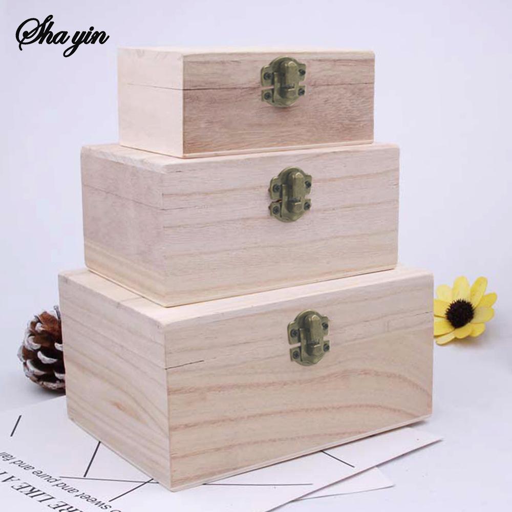 1/3pcs Log Color Scotch Plain Wood Wooden Square Hinged Storage Boxes Craft Gift Box Handmade Case Box Storage Organization