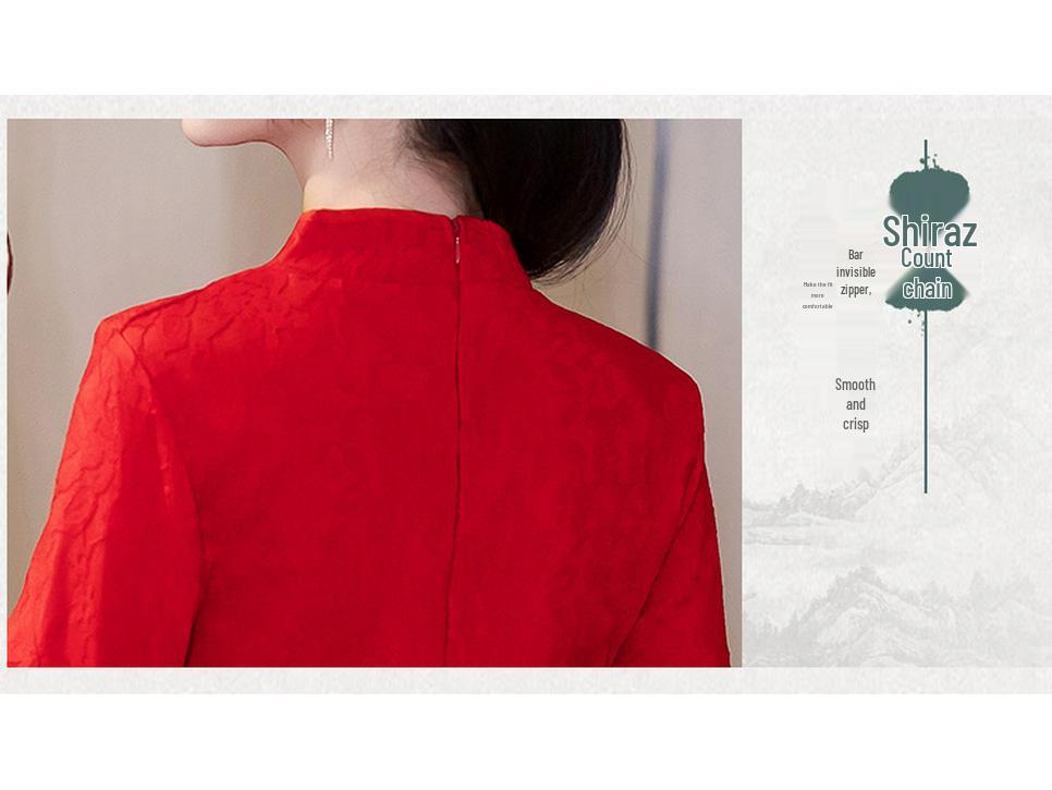 Nové podzimní/zimní červené čínské šaty s dlouhým rukávem, svatební a plesové šaty