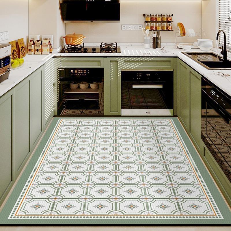 Kitchen Floor Mat Pvc Waterproof Green Leather Carpet Non-slip Oil-proof Special Mats Large Area Rug Easy To Clean Alfombra