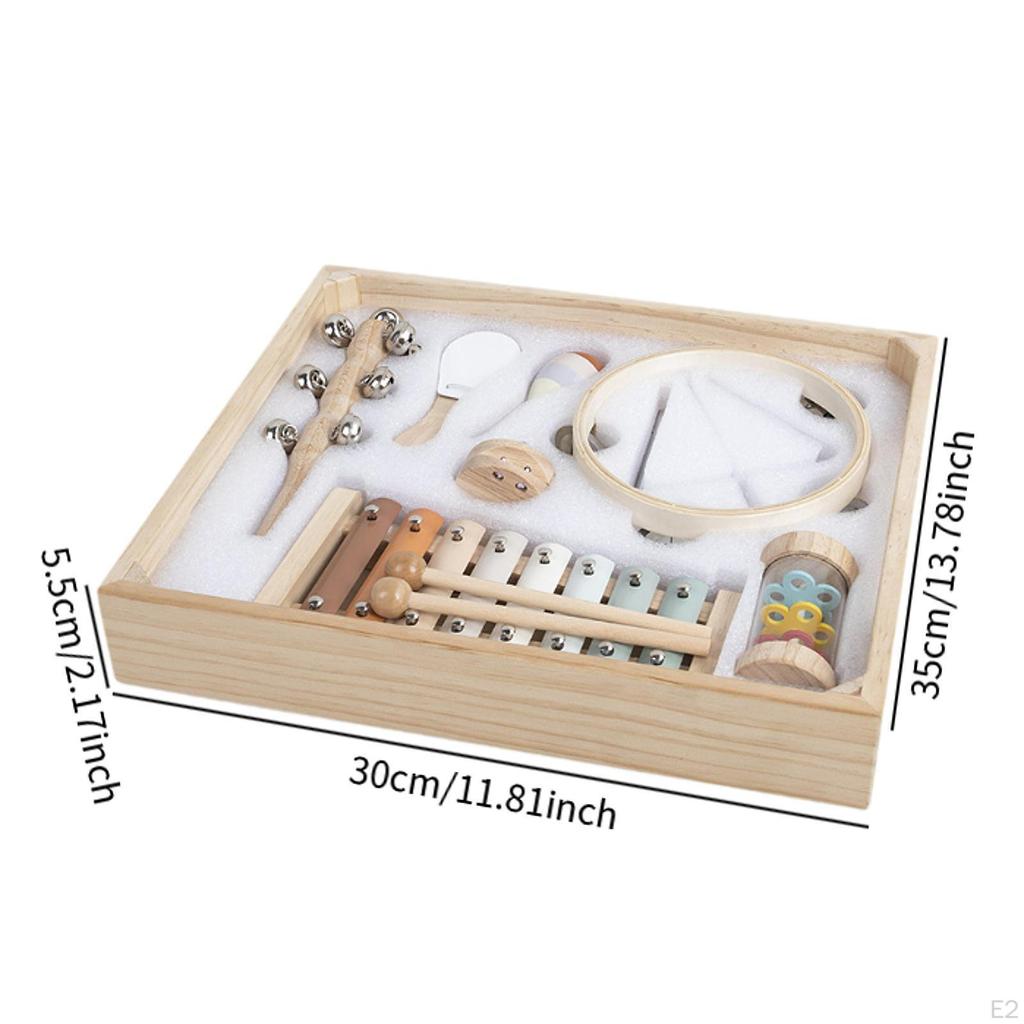 8x Baby Percussion Toys with Xylophone, Wooden Musical Instruments, Rhythm Preschool