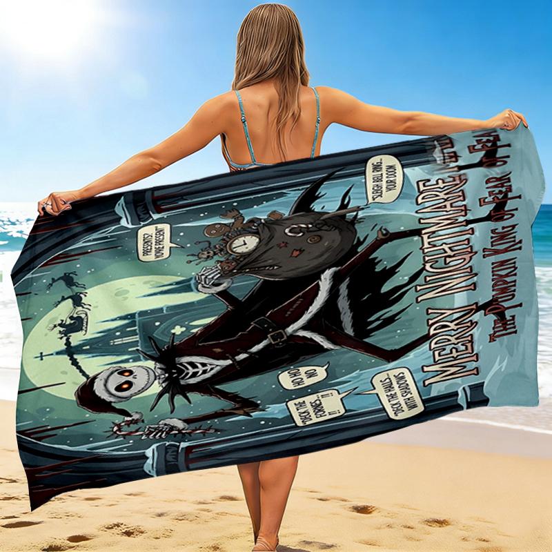 1Pc Nightmare Before Christmas Beach Towel, Quick Dry, Multi-Use for Beach Pool Gym Yoga Home Travel, Christmas, Halloween, Xmas Gift S49