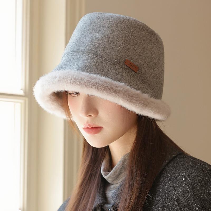 Winter hat women's velvet warm bucket hat retro versatile bucket hat showing washbasin hat