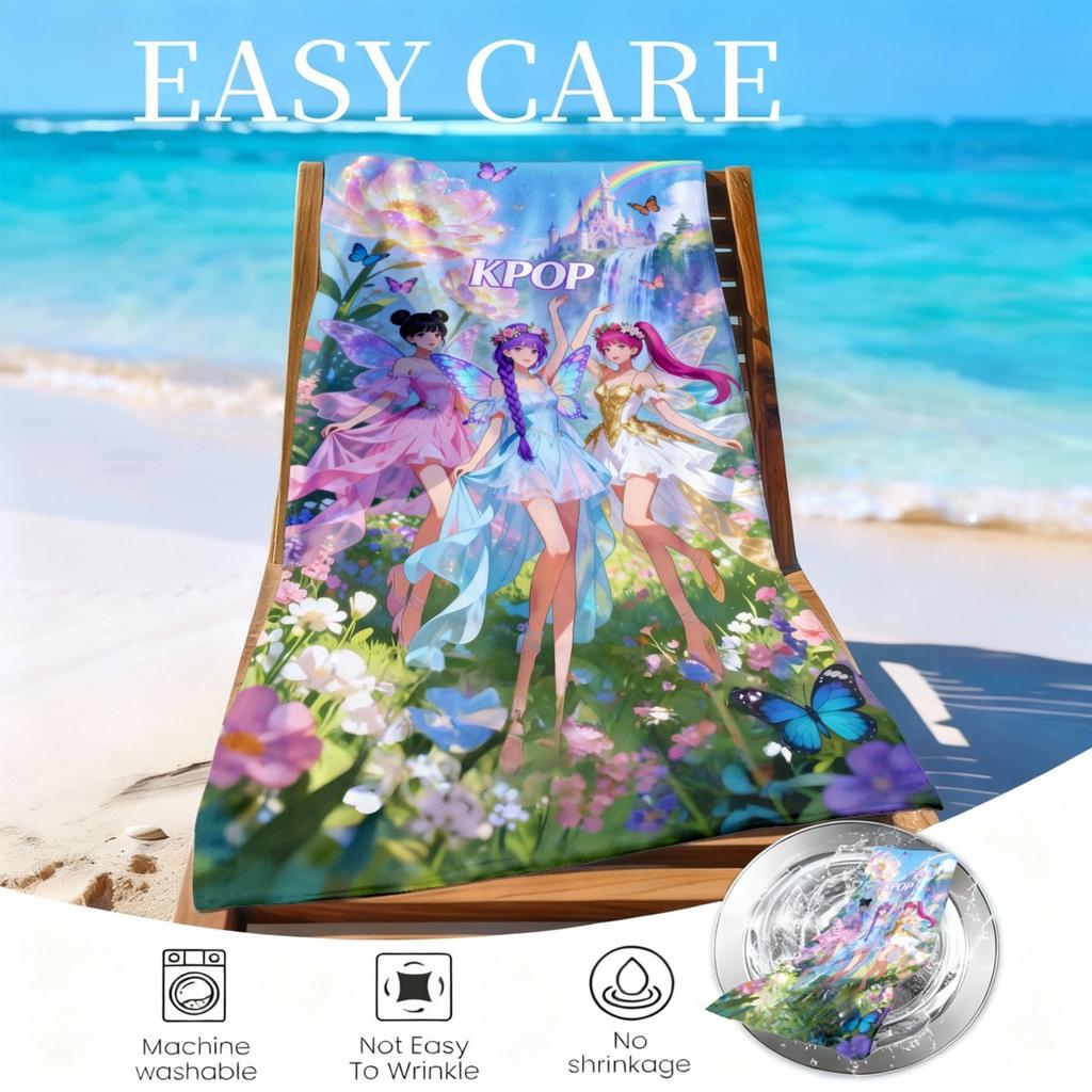 KPOP Flower Fairy Castle Themed Beach Towel,Quick-drying,Ultra-soft,Multi-purpose for Yoga,Travel,The Best Choice for Beach