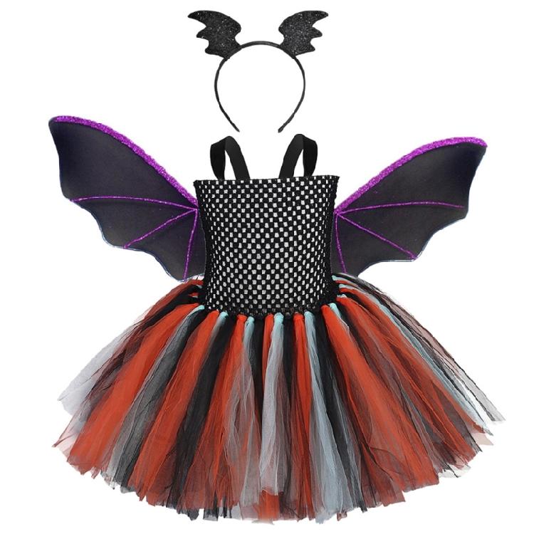 Kinder Mädchen Fledermaus Kostüm Halloween Vampire Cosplay Kostüm Set Fledermausflügel Tüllkleid Fledermausflügel Stirnband Verkleidungsparty