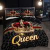 3pcs Black Bedding Set Queen Crown Print King Queen Double Full Twin Single Size Duvet Cover Set 2 Pillowcases for Birthday Gift