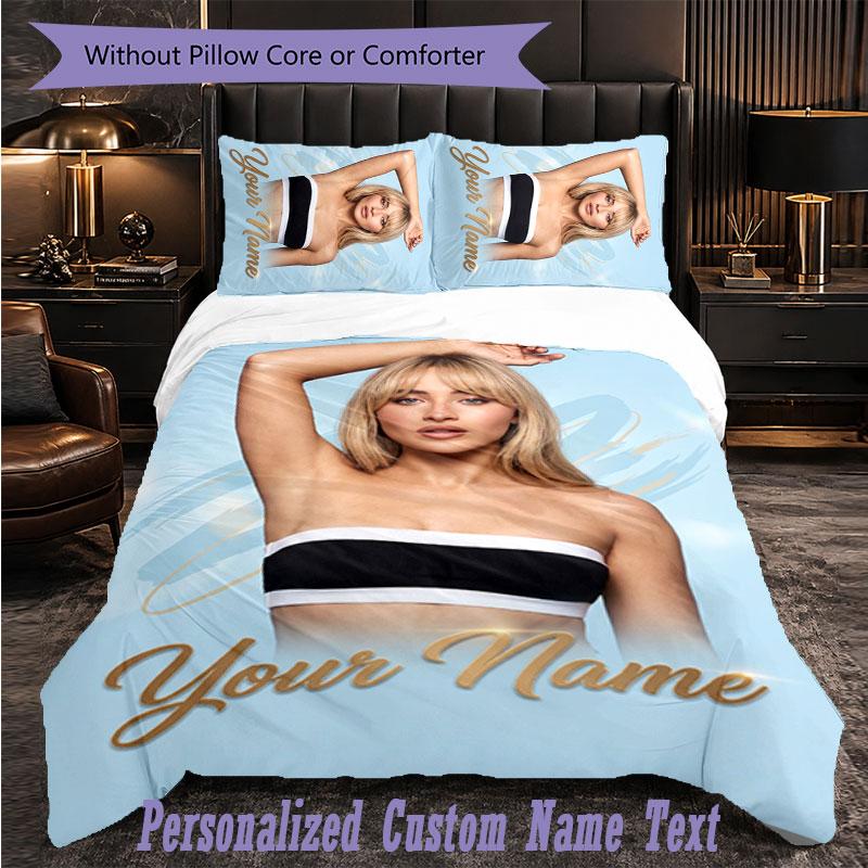 Personalized 3Pcs Bedding SetSabrina Carpenter Custom Text Duvet Cover Pillowcase Set Bedroom Gift