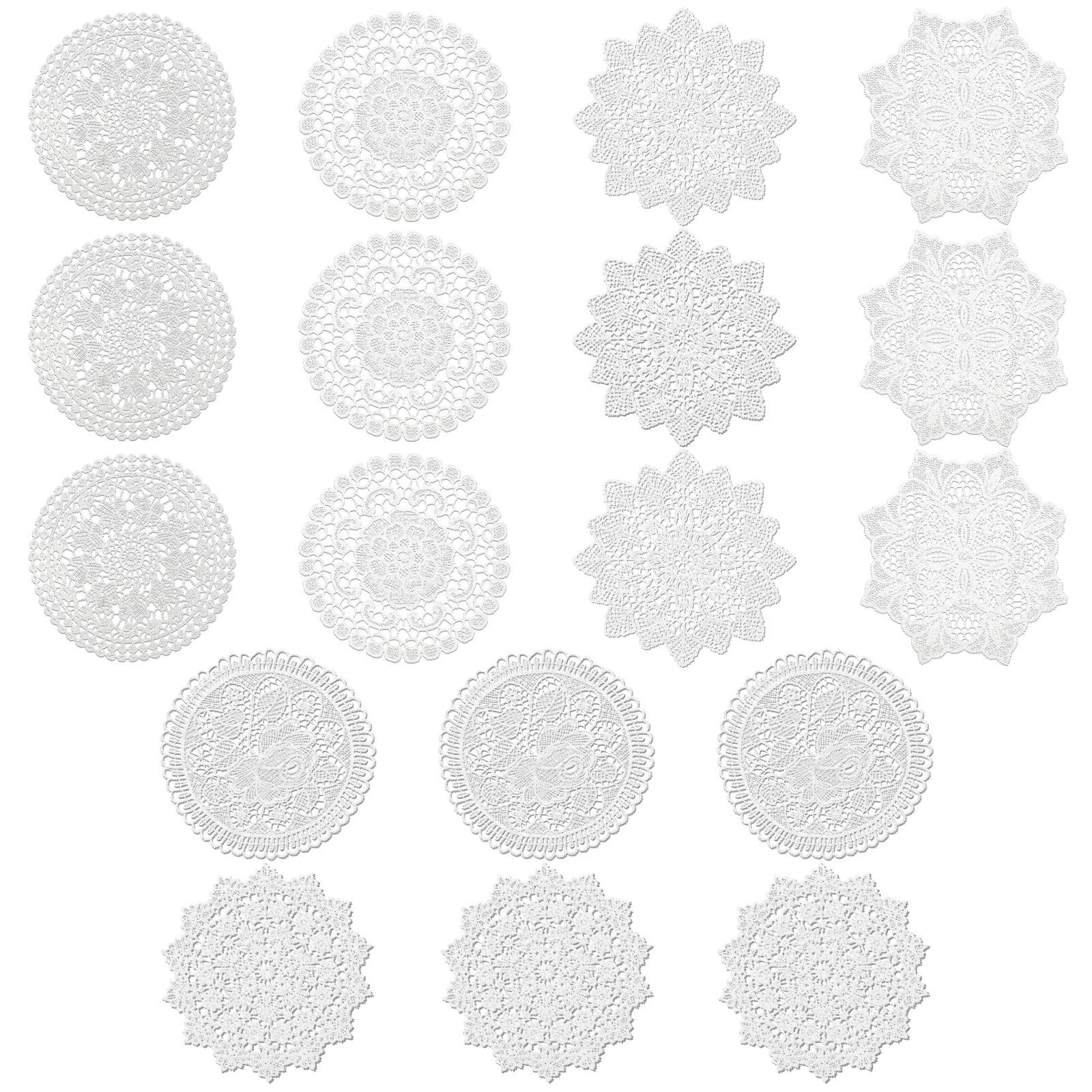 

18pcs Lace Cloth Placemats Vintage Crochet Lace Doilies Tables Mat for Kitchen Dining Room Dressers Wedding Birthday Party M білий