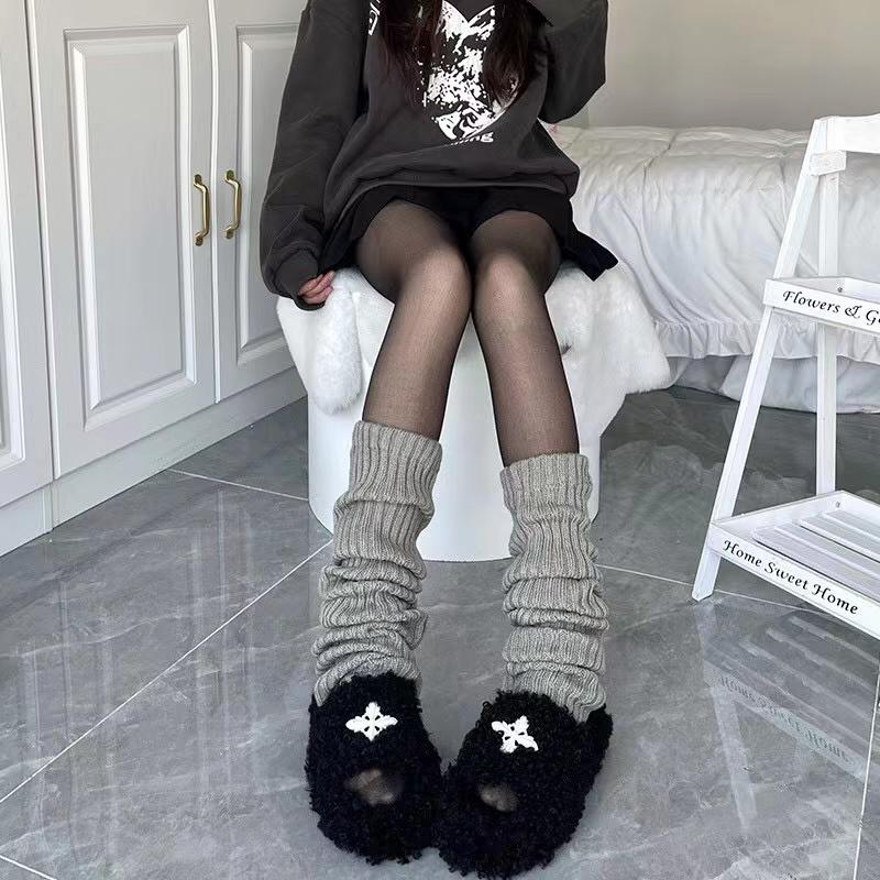 Leg Warmers Lolita Socks Y2K Knitted Warm Foot Cover White Black Warmer Lady Autumn Winter Crochet Sock Boot Cuffs