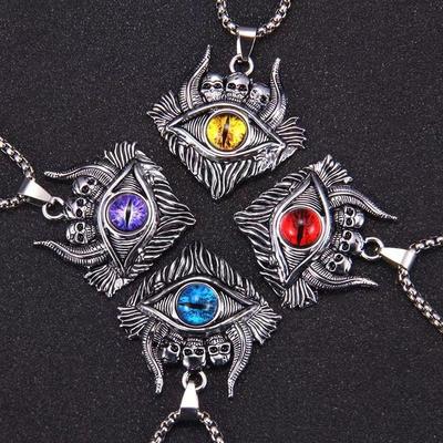 Vintage Devil's Eye Necklace Men's Trendy Personality Dark Style Punk Jewelry Blue Eye Pendant