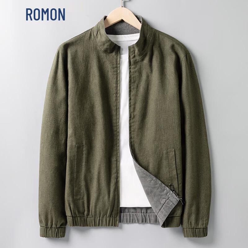 Romon Men s Spring Autumn Reversible Casual Cotton-Linen Jacket M