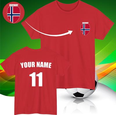 Personalised Norway Football TShirt Custom Name And Number Sports Lover Top