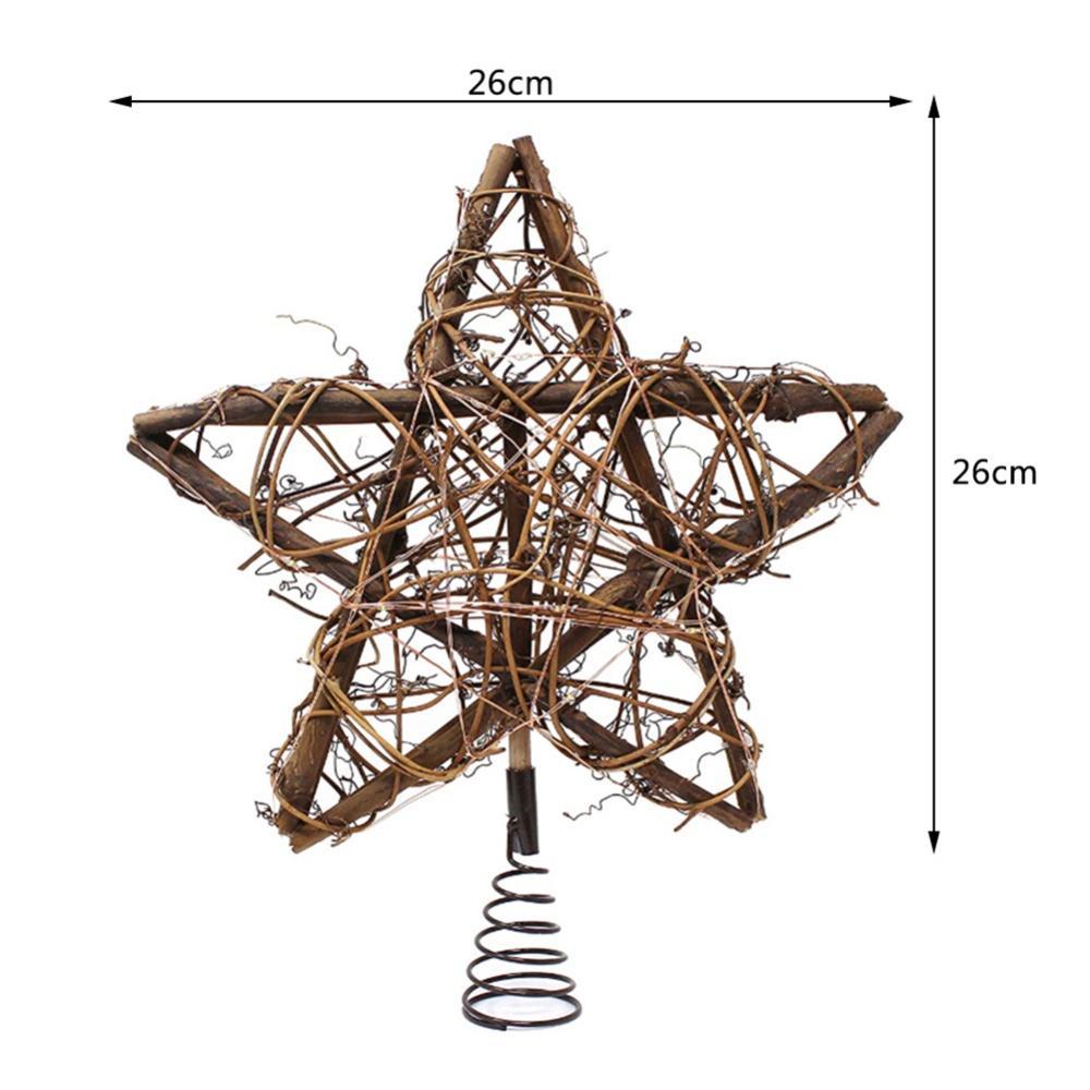 Rattan Star LED Tree Topper, Christmas Tree Topper Decoration, Battery Operated 3 AA Batteries Not Included, Metal Spiral Wire