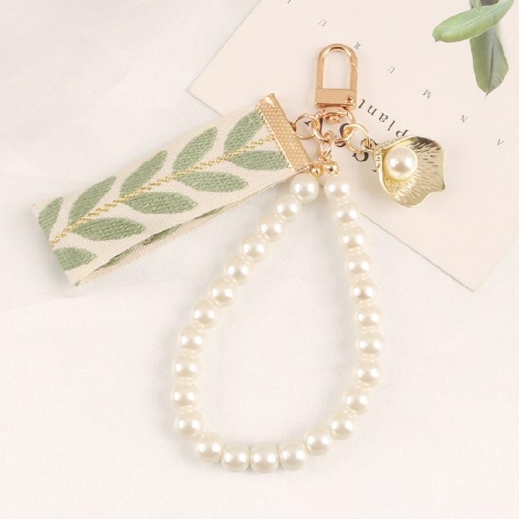 Pearl-Shell Pendant Keyrings Cute Leaf Pattern Keychain Car Key Holder for Women