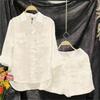 Set Casual da Casa in Cotone e Lino Estivo a 2 Pezzi per Donna Moda Camicia Bianca a Maniche Lunghe e Pantaloncini Set Due Pezzi Tuta