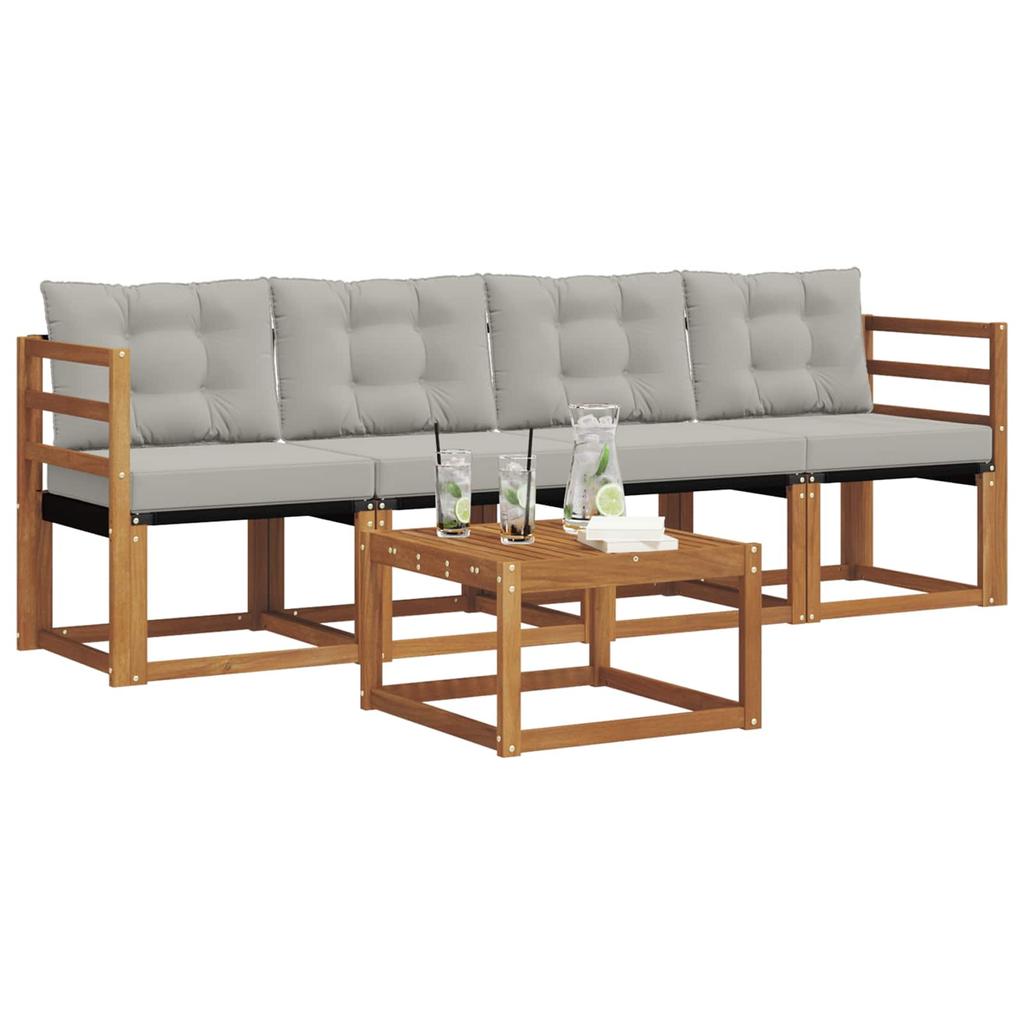 Outdoor Sofa Set with Cushions 5 Pcs Natural and Light Grey