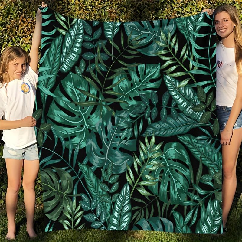 Palm leaf flannel blanket tropical leaf blanket for sofa outdoor camping soft exotic blanket