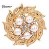 Decorative Lapel Pin Retro Rhinstone Flower Brooch for Women, Golden Plated Alloy Floral Vintage Pin, Clothing Jewelry Accessories Wedding Party Prom